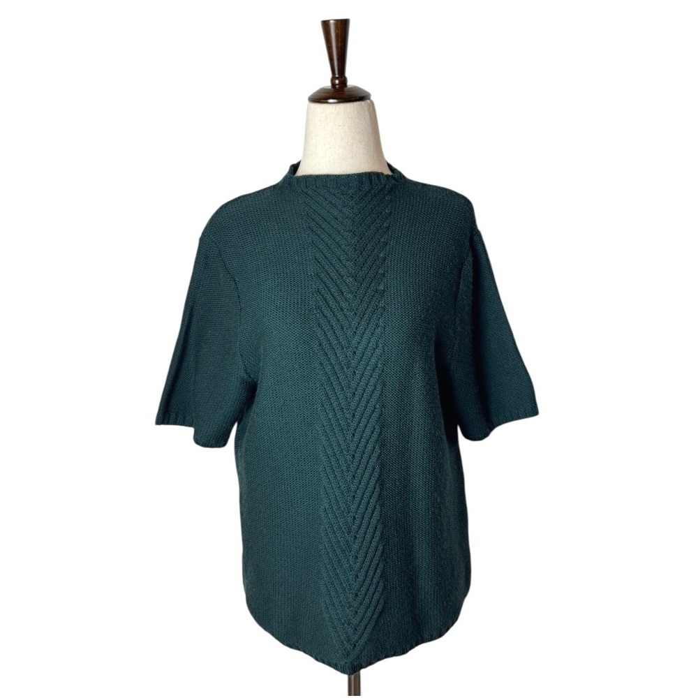 Pendleton Sweater Women Large Green Merino Wool Mock Neck Chevron Knit Preppy
